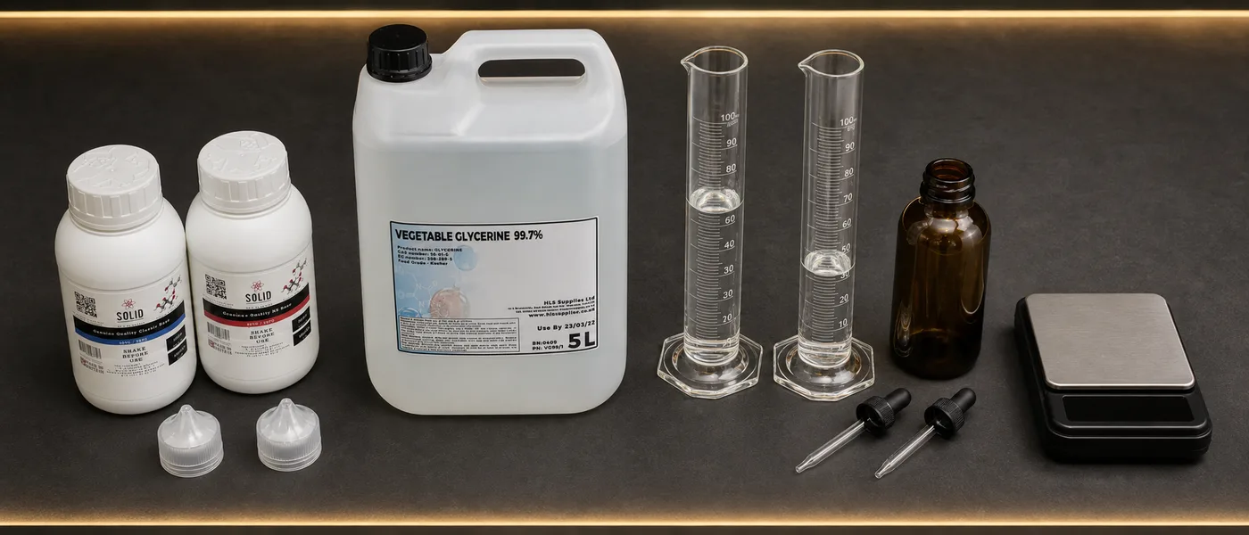 Measured VG and PG portions prepared for an e-liquid base ratio
