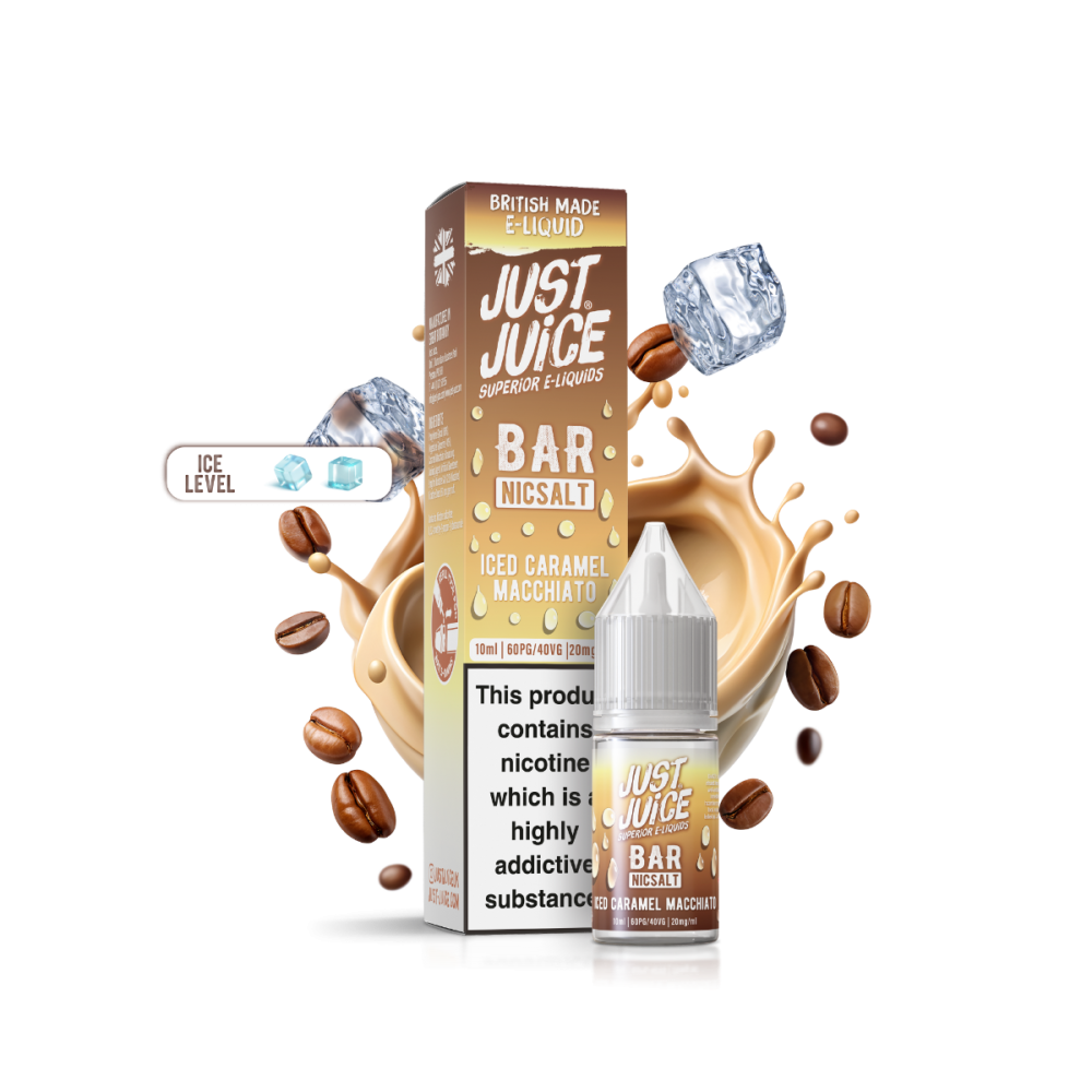 Just Juice Ice Caramel Macchiato 20 mg, sal de nicotina com sabor a sobremesa