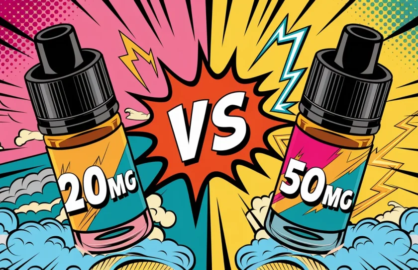 20mg vs 50mg e-liquid nicotine strength comparison showing throat hit and satisfaction differences