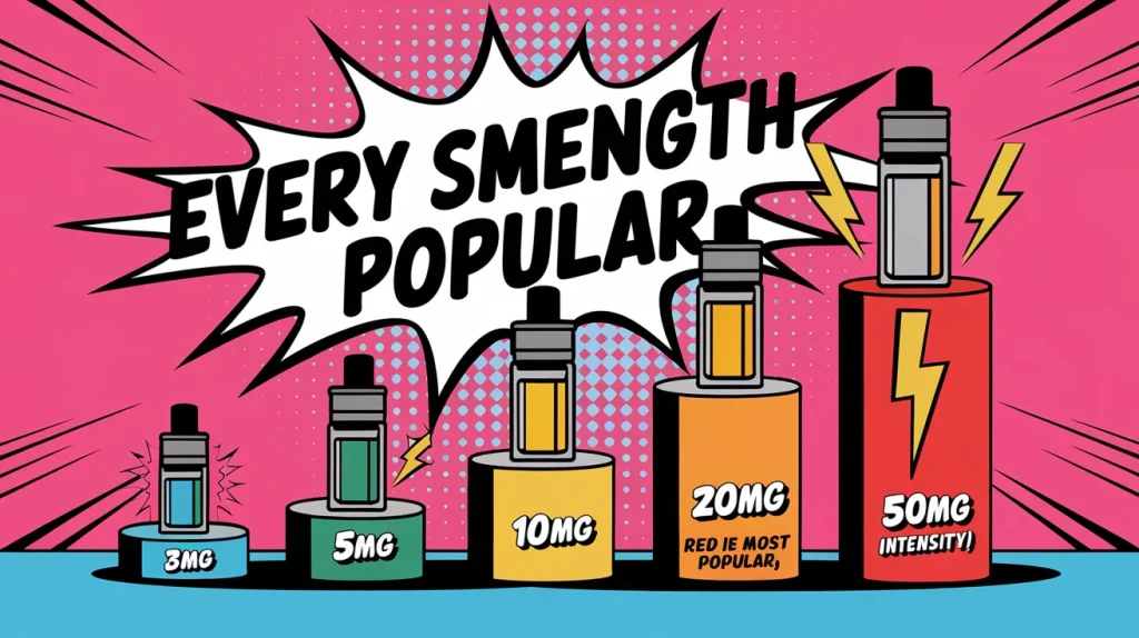 Nicotine strength spectrum from 3mg to 50mg showing ascending intensity levels