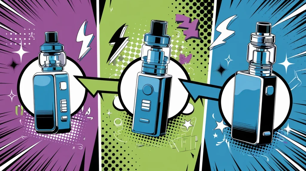 Pod system, MTL tank, and sub-ohm mod matched with compatible e-liquid types