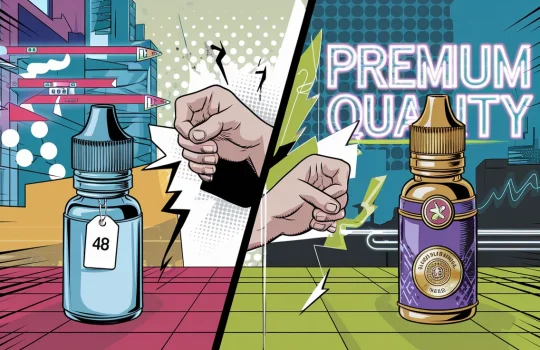 Budget vs premium nicotine salt e-liquid comparison with price and quality indicators