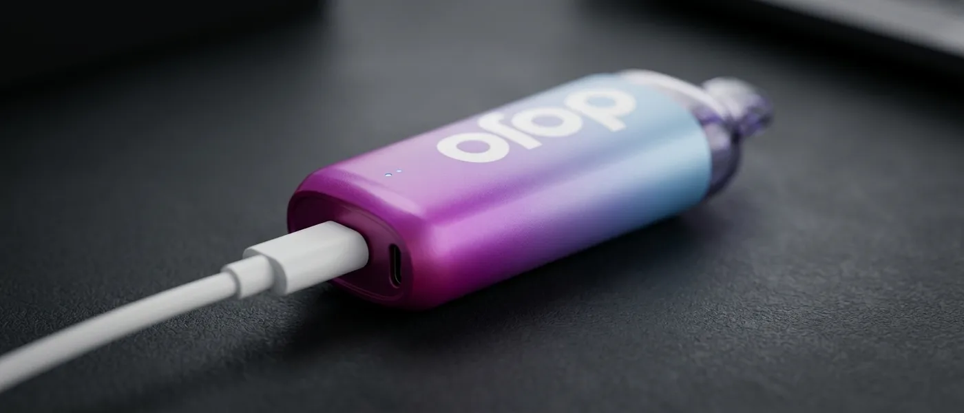 Um vaporizador descartável recarregável que se carrega com um cabo USB-C