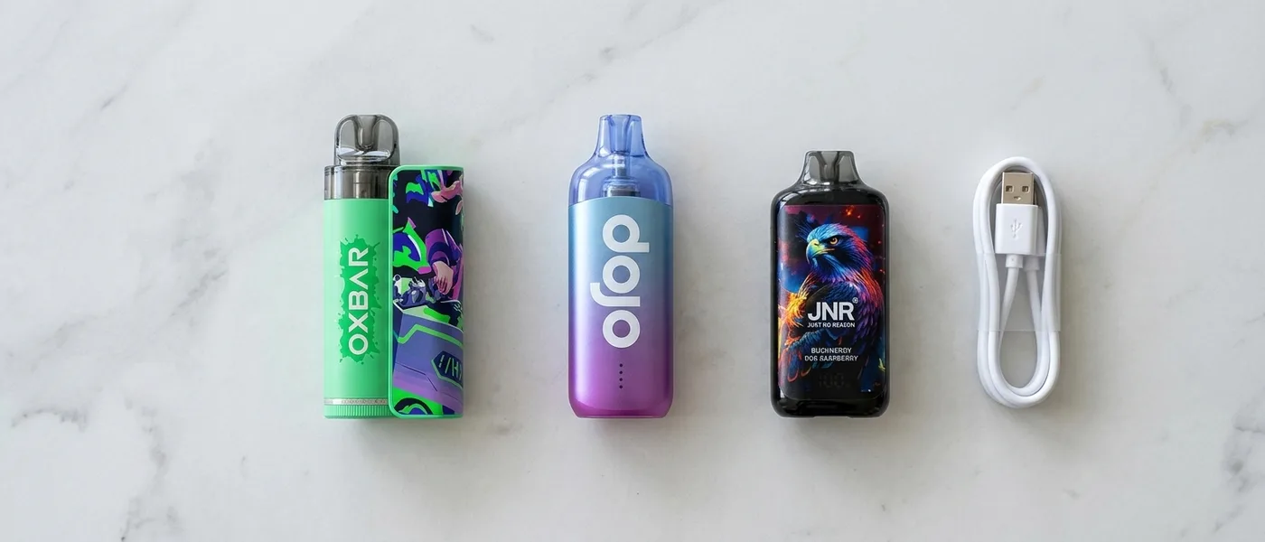Uma gama de dispositivos de vaporização recarregáveis e descartáveis