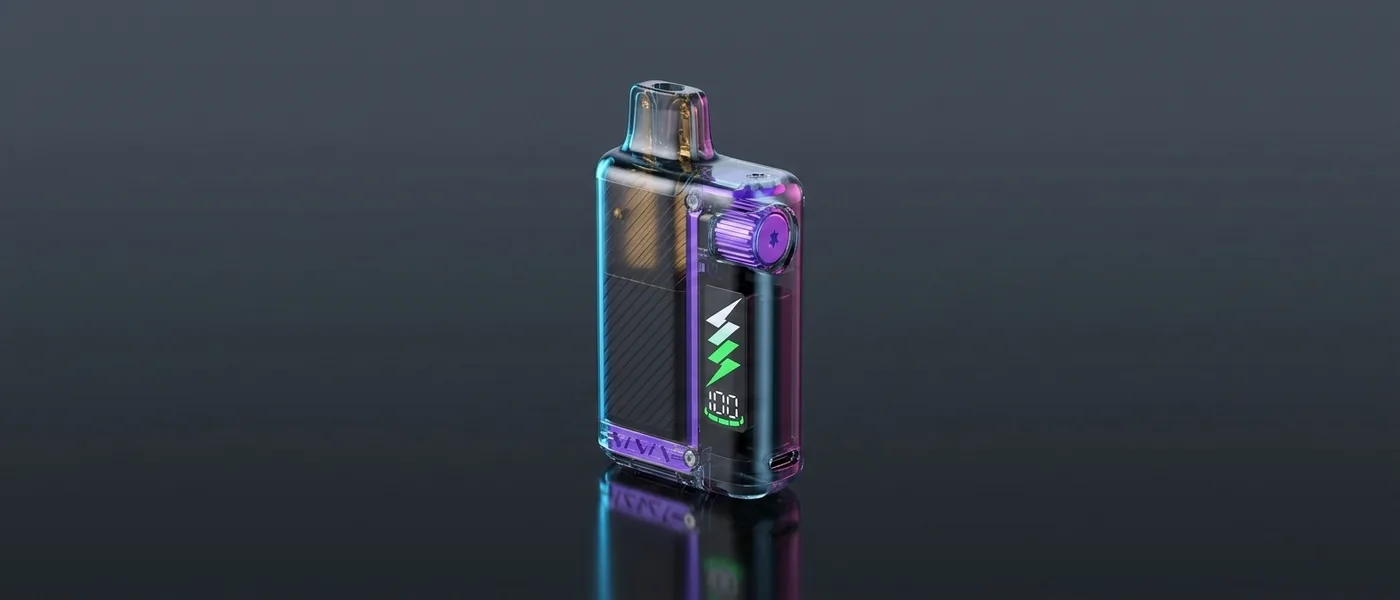 Um vaporizador descartável recarregável com ecrã digital