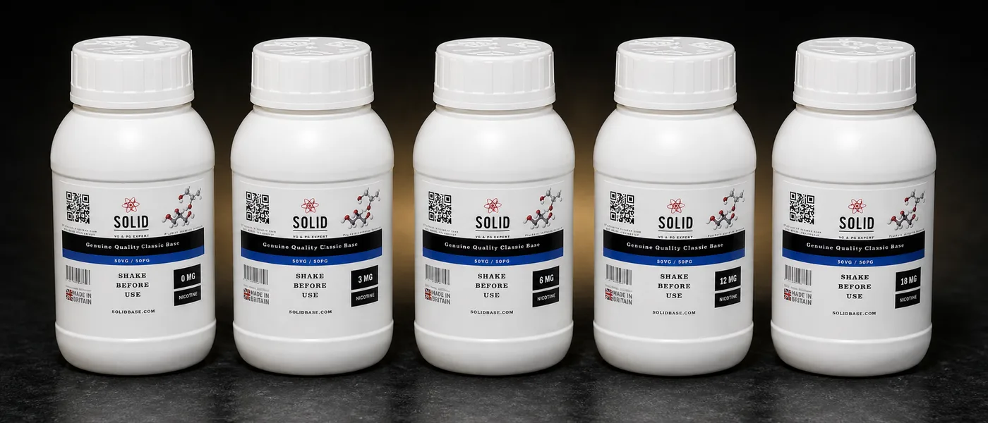 Истински SOLID класически бутилки с етикети 0 mg, 3 mg, 6 mg, 12 mg и 18 mg