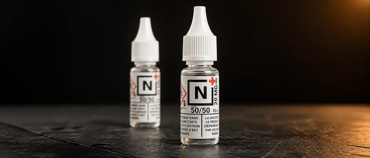 Lähem vaade suletud 20 mg 10 ml nikotiinilisandi etikettile